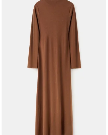 Rochie uni midi din amestec de lana, Maro