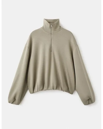 Bluza de trening cu fermoar scurt, Grej