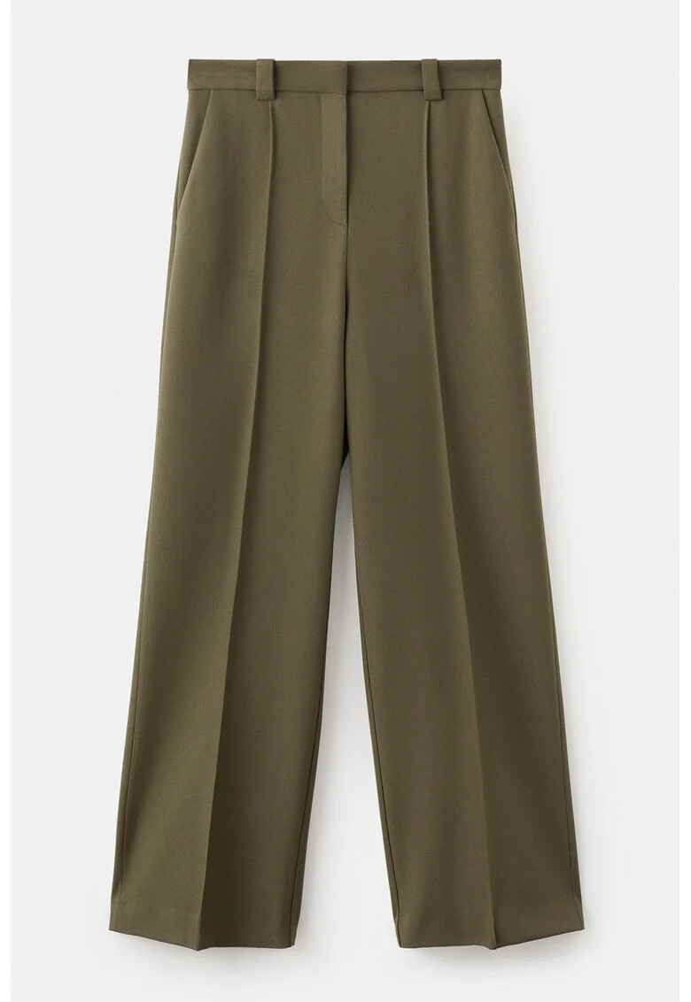Pantaloni drepti cu doua buzunare oblice frontale, Kaki inchis
