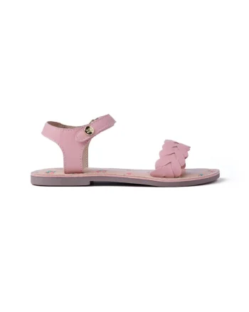 Sandale din piele cu garnituri impletite, Roz pastel