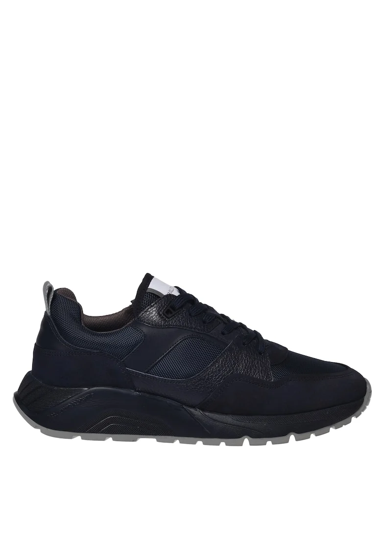 Pantofi sport din piele cu insertii din plasa, Albastru indigo