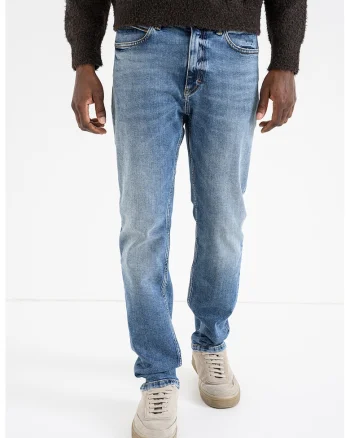 Blugi slim fit cu aspect decolorat, Albastru melange