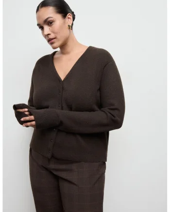 Cardigan tricotat cu model uni, Maro inchis