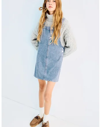 Sarafan scurt din denim, Albastru pastel