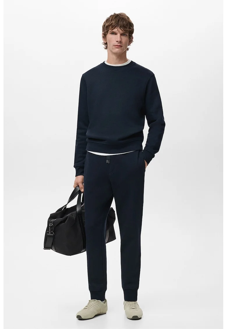 Pantaloni de trening cu croiala conica si talie medie, Bleumarin