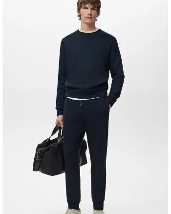 Pantaloni de trening cu croiala conica si talie medie, Bleumarin