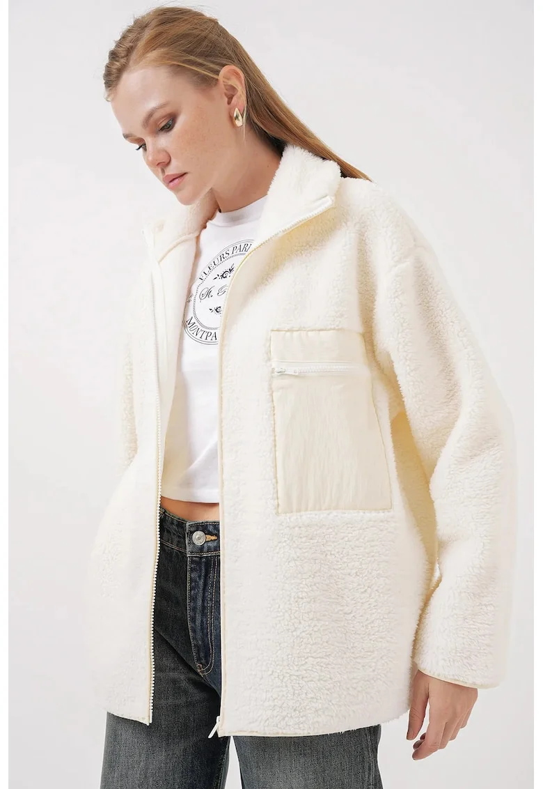 Palton dama  palton supradimensionat, detalii de buzunar, bej natural, textil