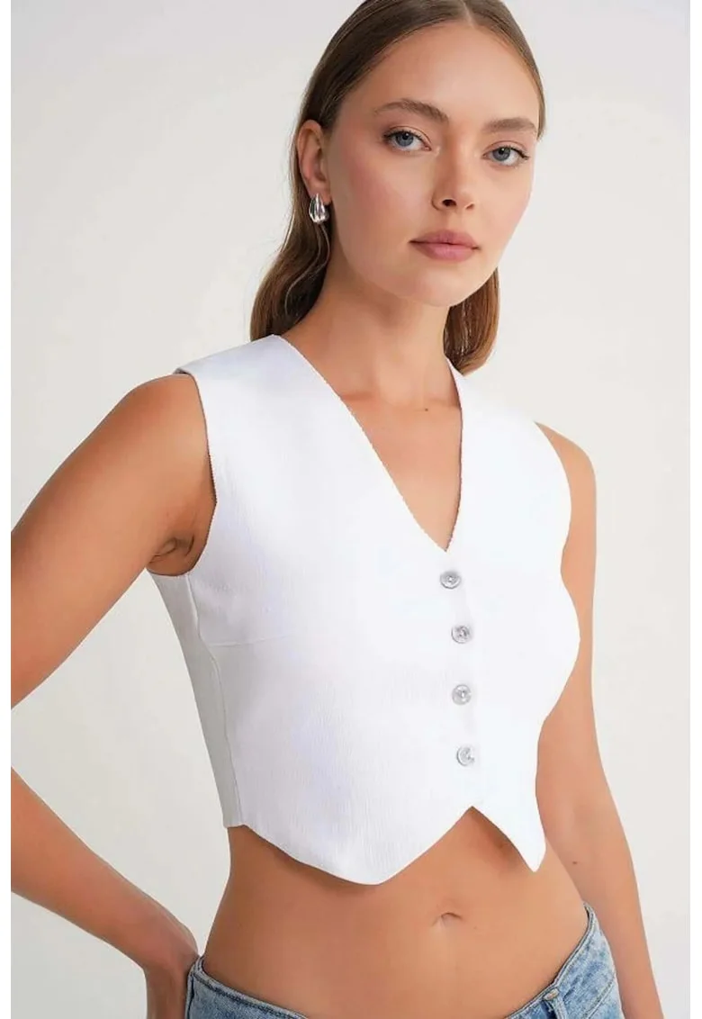 Vesta dama,  Decolteu in V, Tricot, Alb,