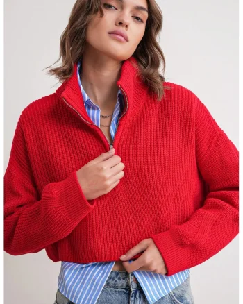 Pulover dama,  texturat, rosu, tricot,