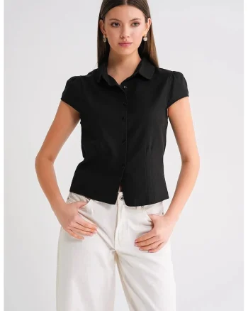 Camasa dama,  camasa Poplin Slim Fit, negru, textil