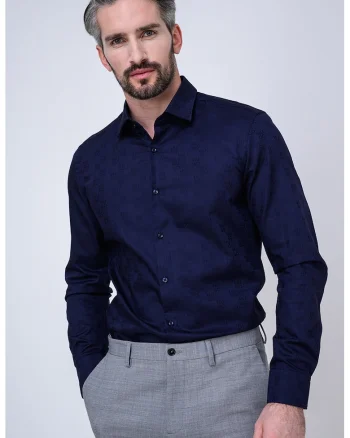 Camasa slim fit cu model Kenno, Bleumarin