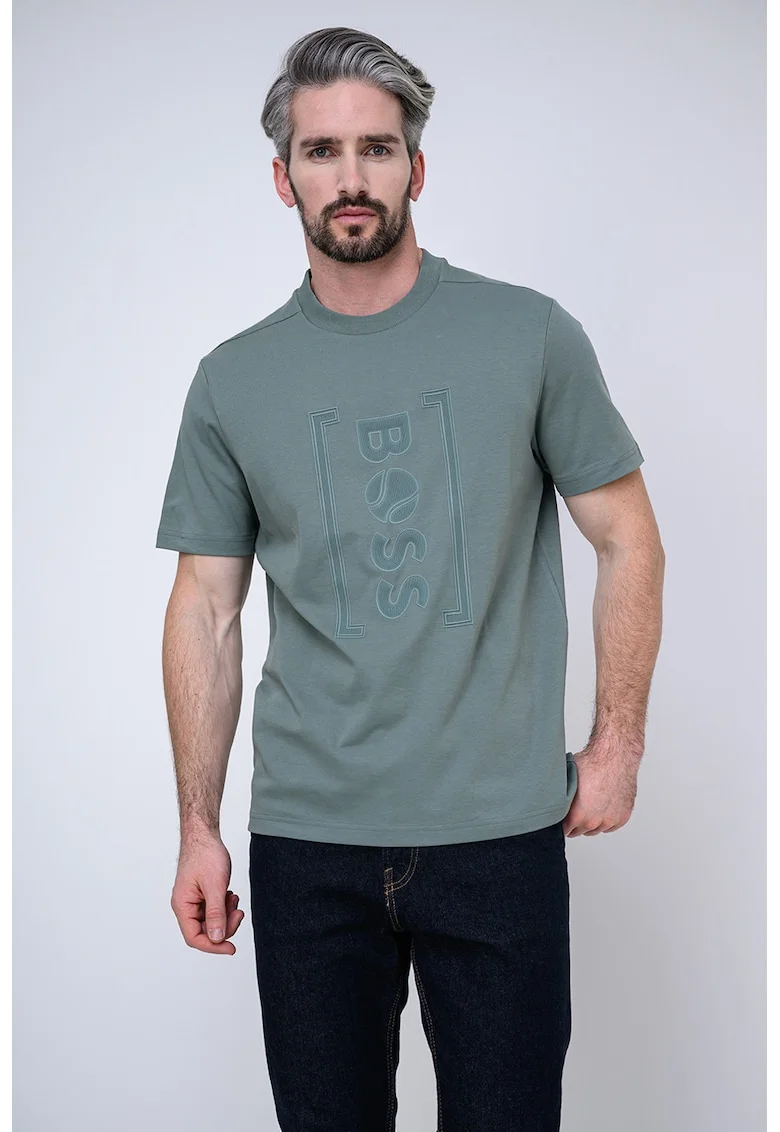 Tricou relaxed fit cu imprimeu logo frontal Iconic, Verde feriga