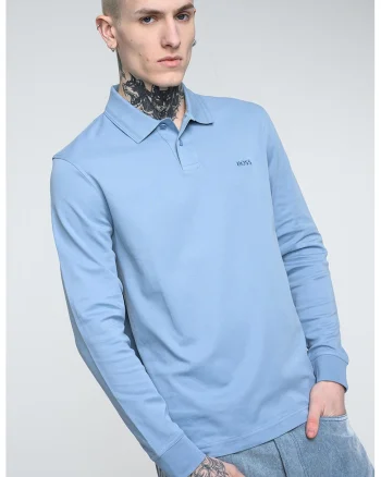 Bluza polo de bumbac Pe_Interlock, Albastru pastel
