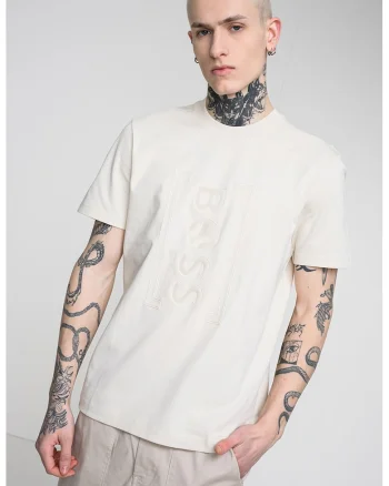 Tricou relaxed fit cu imprimeu logo frontal Iconic, Alb/Alb fildes