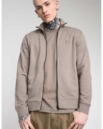 Bluza de trening cu fermoar si aplicatie logo discreta Zestart, Maro taupe