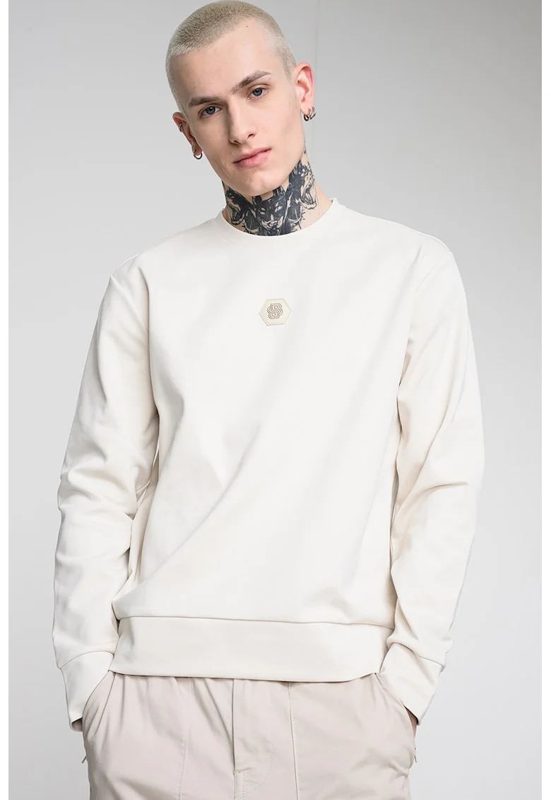 Bluza de trening cu decolteu la baza gatului si model uni, Alb