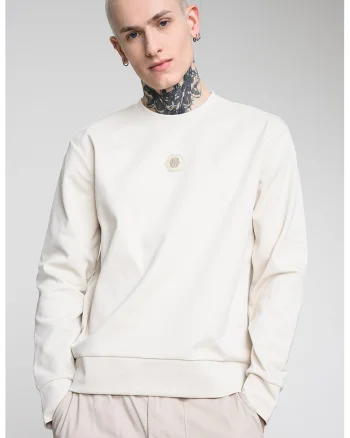 Bluza de trening cu decolteu la baza gatului si model uni, Alb