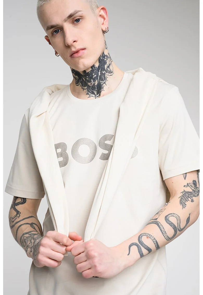 Tricou regular fit cu decolteu la baza gatului Future, Bej deschis