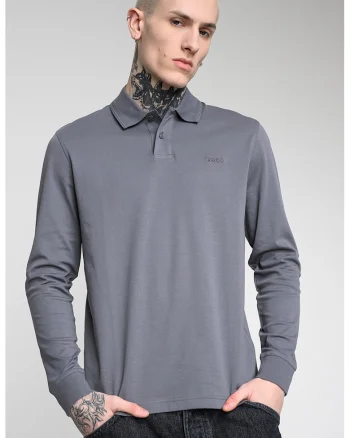 Bluza polo de bumbac Pe_Interlock, Gri inchis