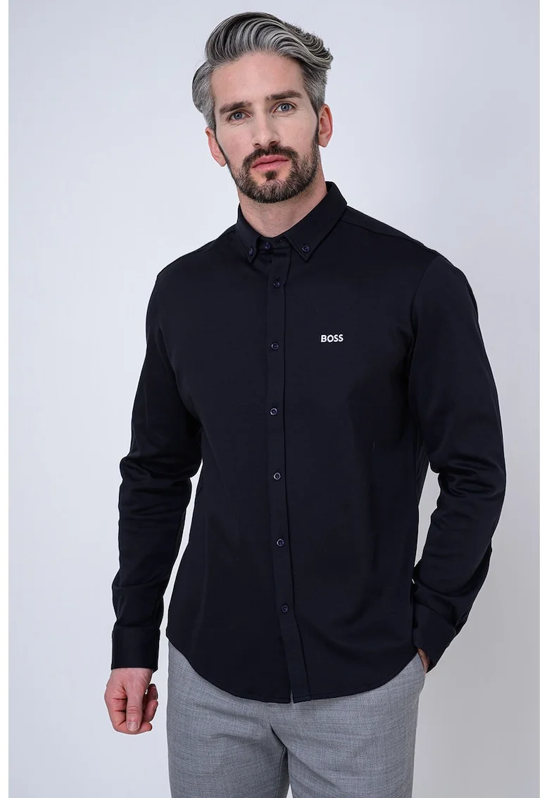 Camasa Oxford regular fit cu broderie logo, Albastru ultramarin