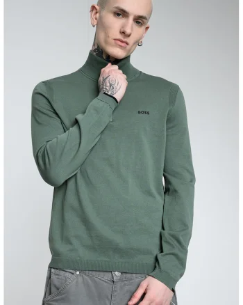 Pulover tricotat fin de bumbac cu fenta cu fermoar, Verde aquamarin