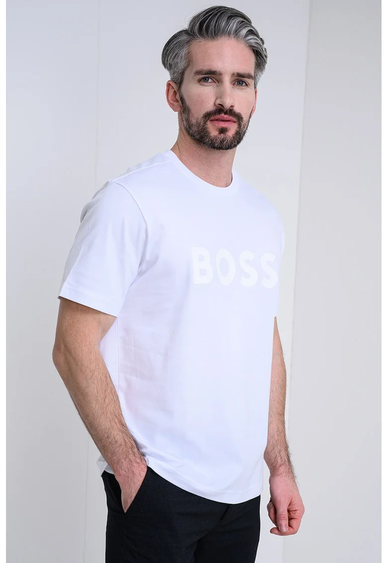 Tricou din bumbac cu logo, Alb optic