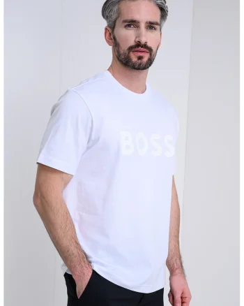 Tricou din bumbac cu logo, Alb optic