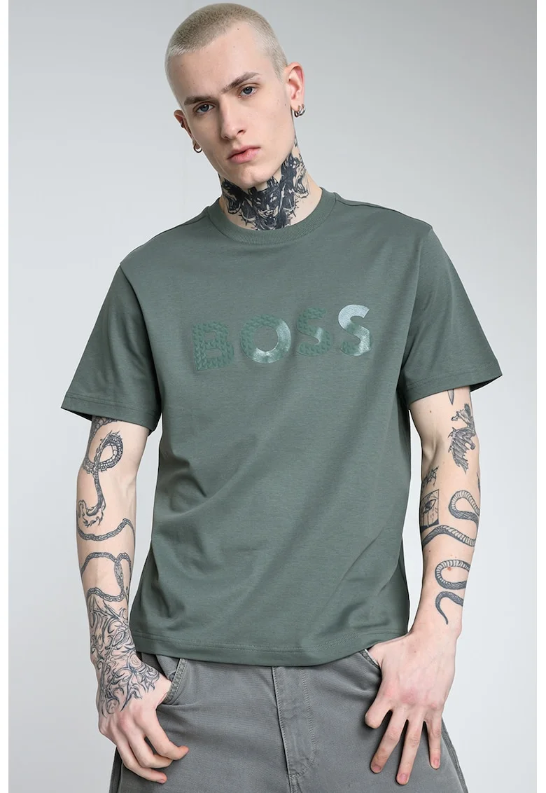 Tricou din bumbac cu logo, Verde sparanghel
