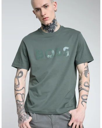 Tricou din bumbac cu logo, Verde sparanghel