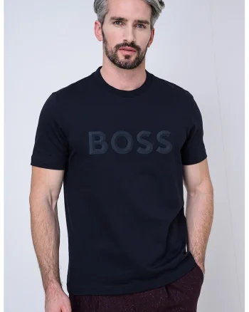 Tricou cu decolteu la baza gatului si imprimeu logo, Albastru ultramarin