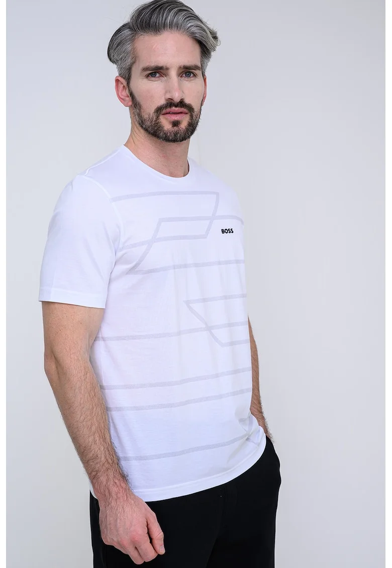 Tricou din bumbac cu model, Alb/Gri deschis
