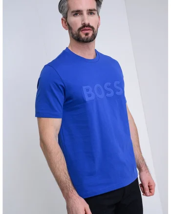 Tricou cu decolteu la baza gatului si imprimeu logo, Albastru royal