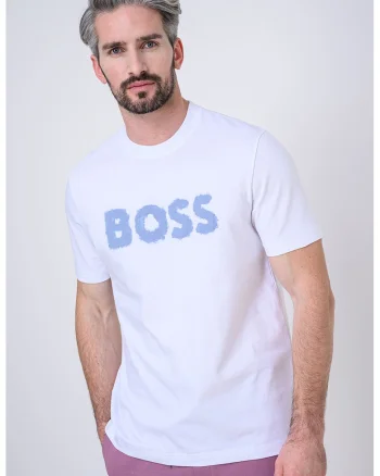 Tricou cu decolteu la baza gatului si logo, Albastru prafuit
