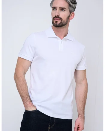 Tricou polo regular fit cu detaliu logo discret Pio, Alb optic