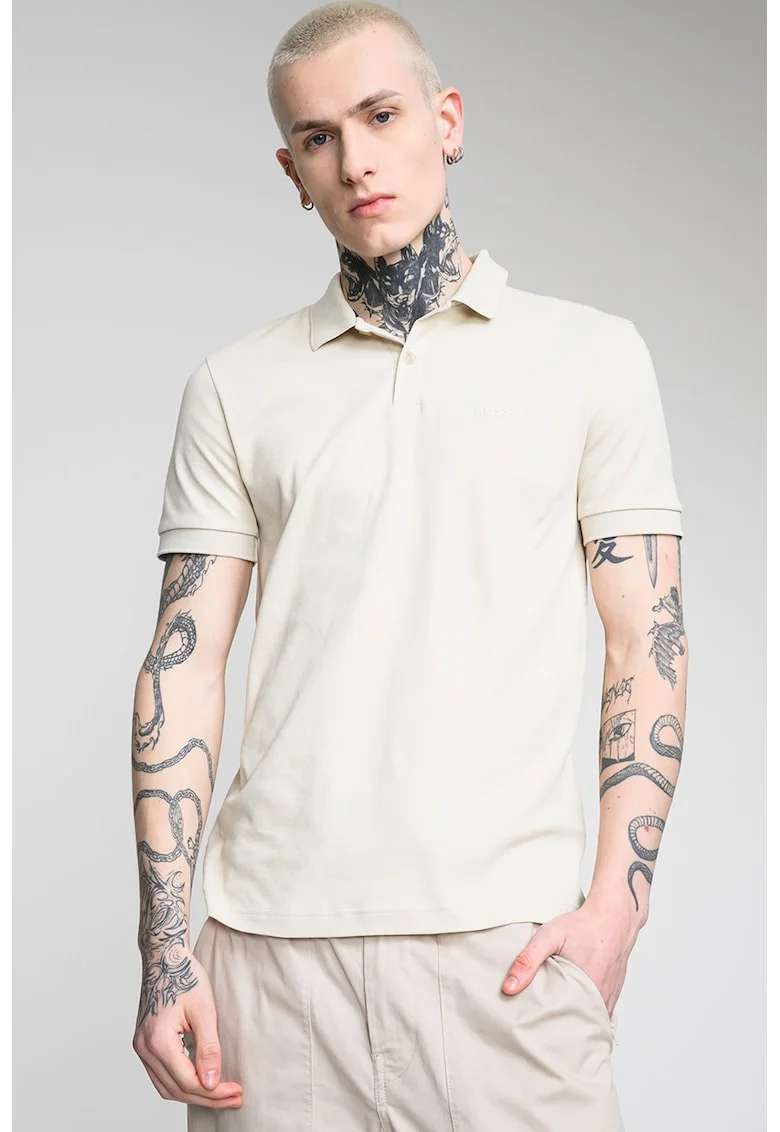 Tricou polo regular fit cu detaliu logo discret Pio, Bej deschis