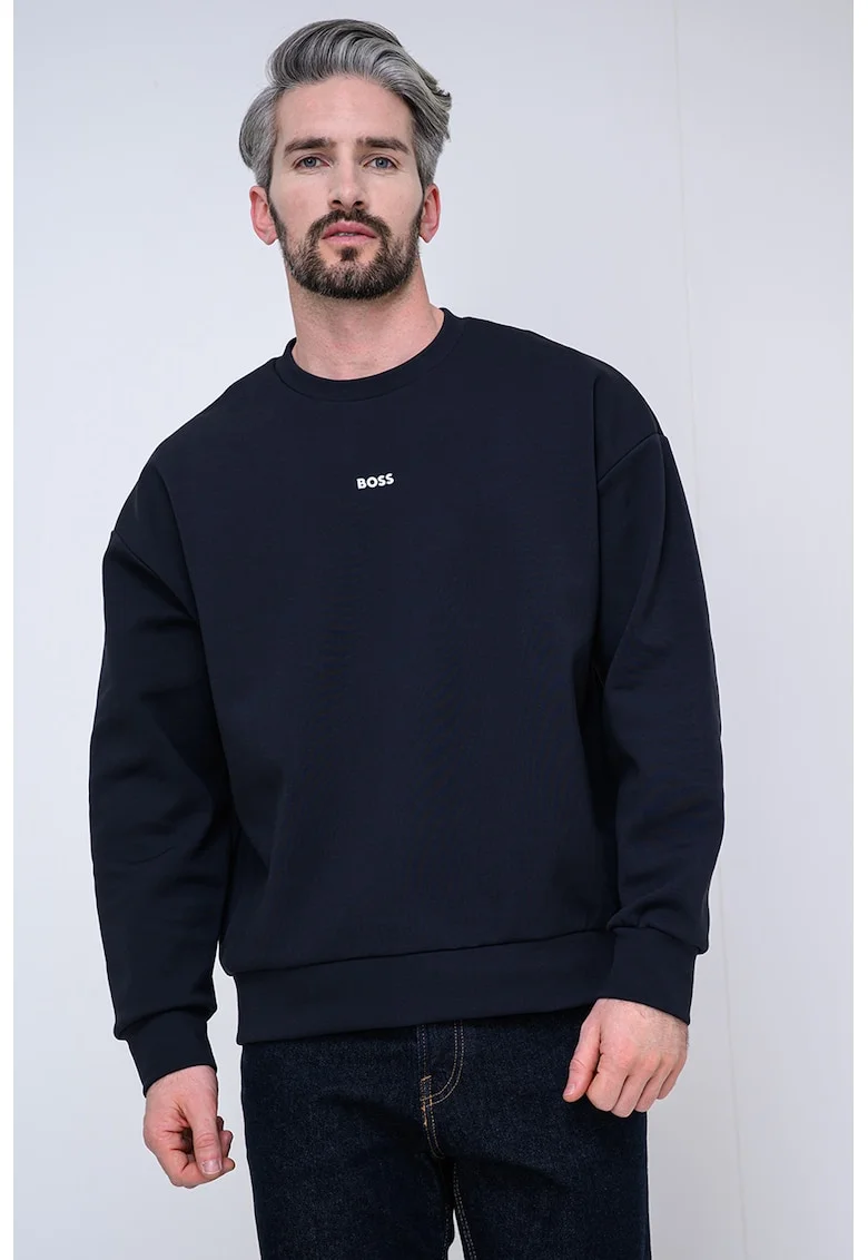 Bluza de trening cu decolteu la baza gatului si detaliu logo, Albastru ultramarin