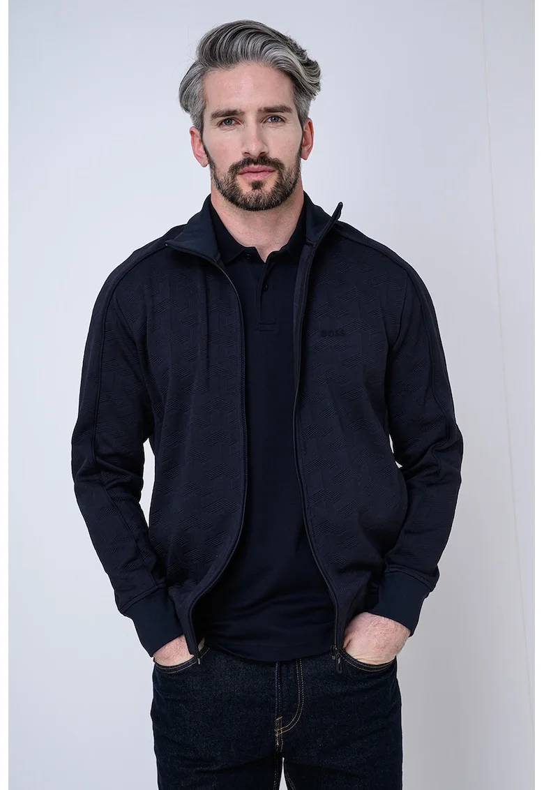Bluza de trening texturata cu fermoar Mirror, Bleumarin