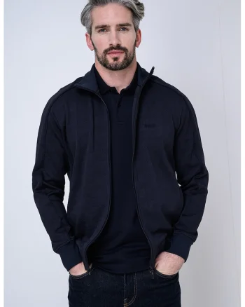 Bluza de trening texturata cu fermoar Mirror, Bleumarin