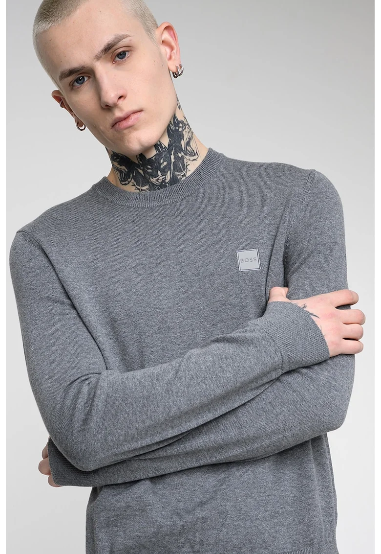 Pulover din amestec de bumbac si casmir Kanovano, Gri melange