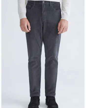 Pantaloni regular fit cu talie medie si aspect catifelat, Gri inchis
