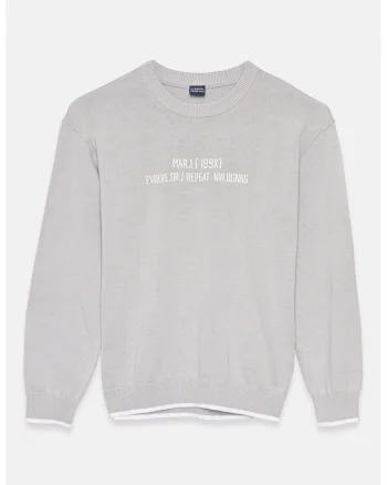 Bluza de trening cu decolteu la baza gatului si text, Gri deschis
