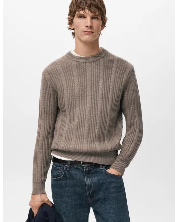 Pulover cu model torsade, Maro camel