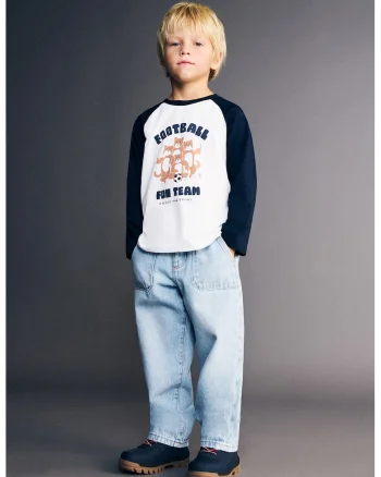 Bluza de bumbac cu imprimeu, Portocaliu pal/Alb optic/Bleumarin