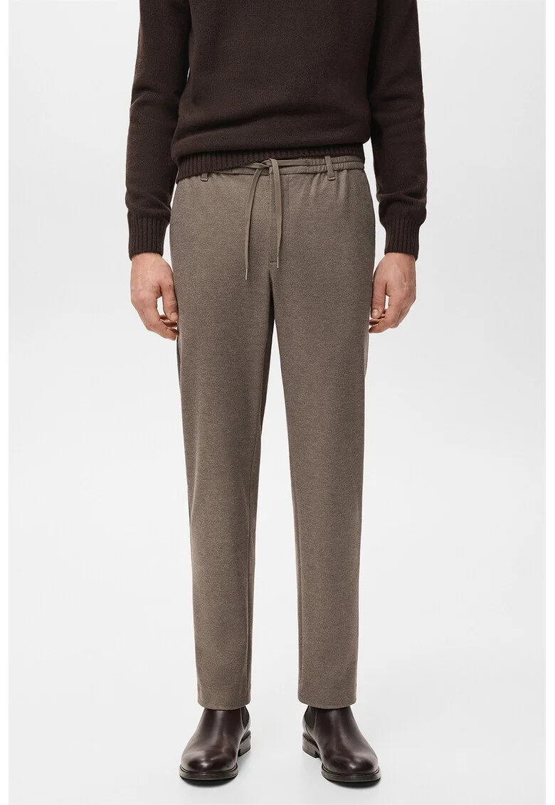 Pantaloni jogger conici cu snur, Maro melange