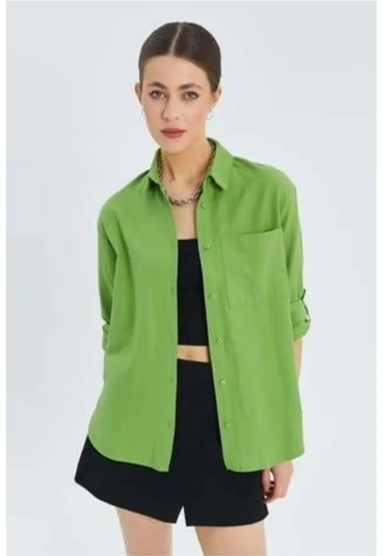 Camasa dama,  camasa cu maneca lunga, buzunar, verde menta, textil