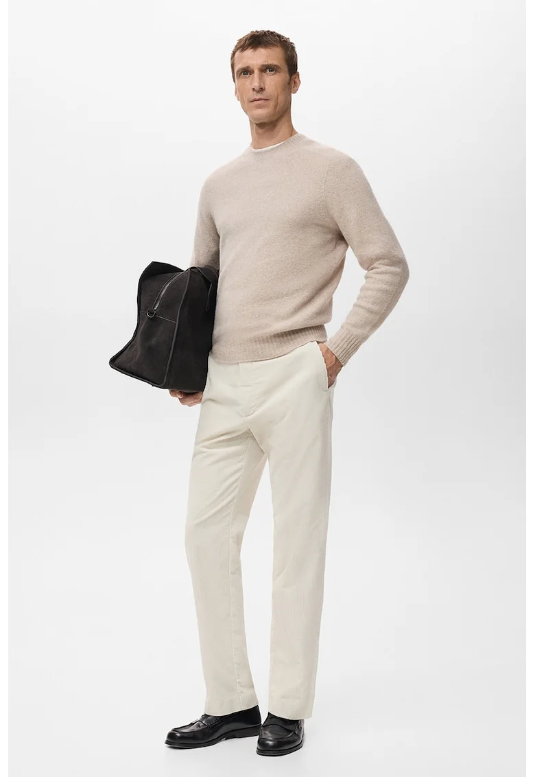 Pantaloni chino cu talie medie, Alb fildes