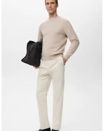 Pantaloni chino cu talie medie, Alb fildes