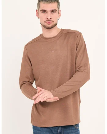 Bluza uni cu decolteu la baza gatului, Maro camel