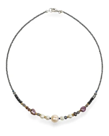 Colier  lava vulcanica, margele de cocos, coral alb, argint 925, Multicolor