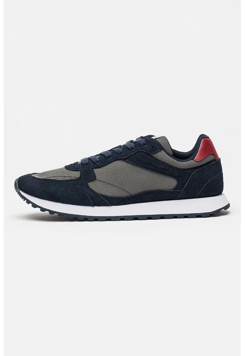 Pantofi sport cu garnituri din piele intoarsa New Runner, Gri inchis/Bleumarin